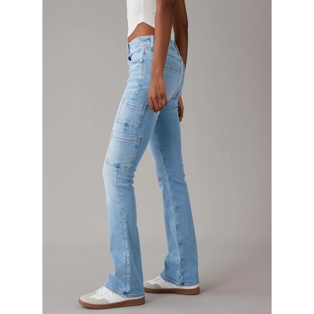 American Eagle Kick Boot Cargo Jeans Light Wash Next Level  Size 6 Regular